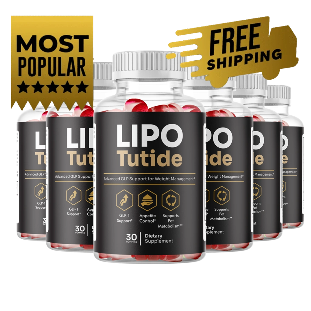 6 bottles of Lipotutide — most popular 180-day supply with Free Shipping badge, black and gold label